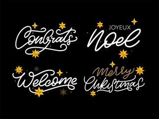 Obraz premium Merry Christmas New Year 2022 Lettering Calligraphy Design Set. Vector illustration