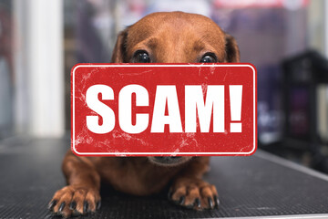 A curious but uneasy brown dachshund lies on a pet groomers table prior to an ear cleaning session.