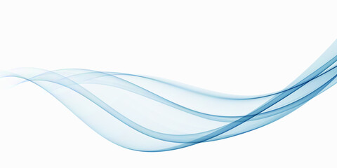 Blue transparent stream of abstract wave of smoke or liquid on a white background.