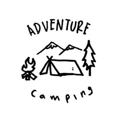 outdoor illustration with text for logo, sticker, and element design. hand-drawn vector illustration in childlike stroke. the outline cartoon in a simple drawing.