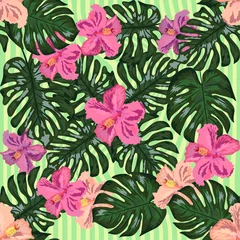 Poster Im Rahmen Florale exotische tropische Musterdesign tropische hawaiische Tapete. Botanischer Druck. Moderner Blumenhintergrund. © MichiruKayo