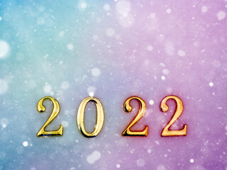 Figures 2022 in the Snow. New Year's Eve Concept.