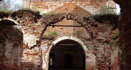 Fototapeta na wymiar abandoned red brick temples