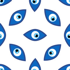 Seamless pattern with Turkish evil eye bead. Good luck. Turkish tile. Oriental ottoman design