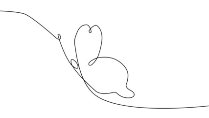 Continuous one line drawing. Flying butterfly logo. Black and white illustration. Concept for logo, card, banner