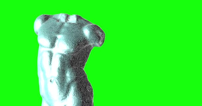 Chroma key background and classic statue 3d model in CC0 license. Vivid color and digital artifacts. Glitch error in digital footage. Concept video for NFT Art trade
