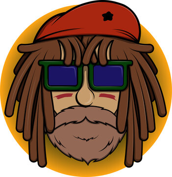 Vector drawing of a Rastafarian dude with glasses