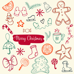 set of christmas elements. Christmas hand drawn elements for christmas design