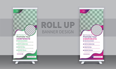 Corporate Roll-up banner stands template design, business concept. advertisement, pull-up design, display, modern x-banner, flag-banner.