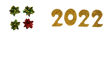 Happy New 2022 Year. 2022 golden numbers on white background. Isolated