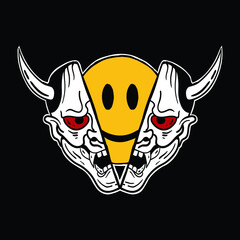 devil mask icon smile,hand drawn illustrations. for the design of clothes, jackets, posters, stickers, souvenirs etc