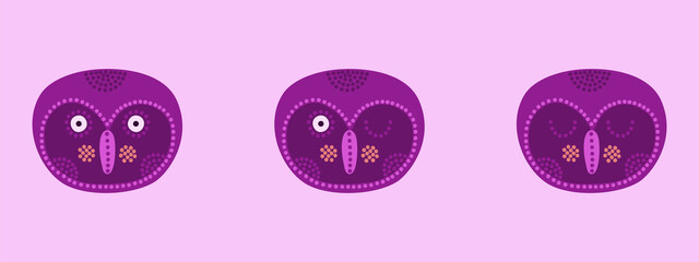 Head with expression of emotions of a funny owl in cartoon style isolated on a colored background.