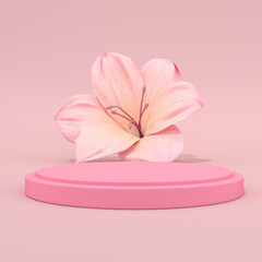 ABSTRACT PODIUM WITH ROSE FLOWER FOR COMPOSITION 3D RENDERING SCENERY
