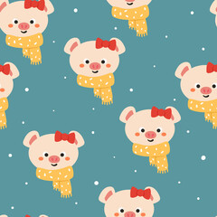 seamless pattern cute cartoon pig with scarf. for kids wallpaper, fabric print, gift wrapping paper
