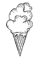 Vector hand drawn ice cream isolated on white backgrounds. Cute dessert illustration. For print, web, design, decor, logo.