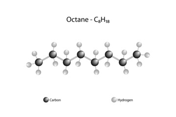 Molecular formula of octane. Octane is an alkane with 18 isomers. - obrazy, fototapety, plakaty