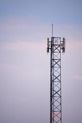 Telecommunication tower of 4G and 5G cellular. Antenna transmission communication. Cell phone signal base station.