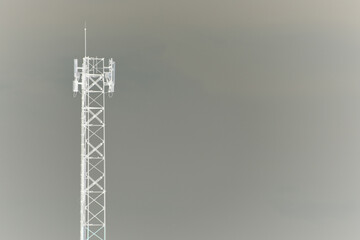 Telecommunication tower of 4G and 5G cellular. Antenna transmission communication. Cell phone signal base station.