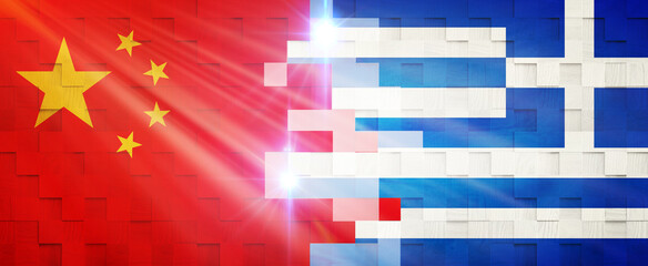 Creative Flags Design of (China and Greece) flags banner, 3D illustration.