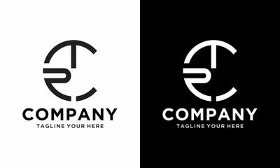 PTC or Tpc circle letter logo design vector template. on a black and white background.