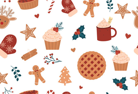 Flat christmas element collection. Vector illustration. Pattern