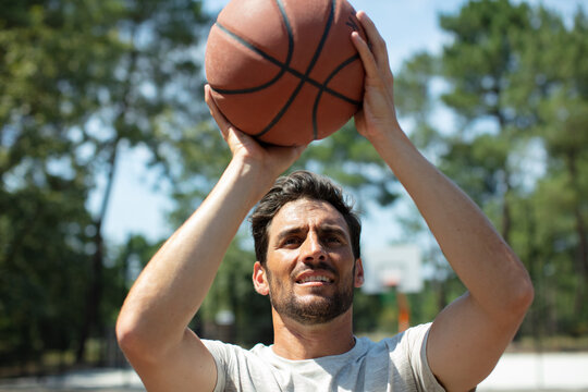 Man Is Doing A Basketball Shot