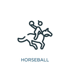 Fototapeta na wymiar horseball thin line icon. horse, ball linear icons from sports concept isolated outline sign. Vector illustration symbol element for web design and apps..