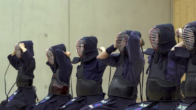 Kendo martial arts fighter getting ready for training