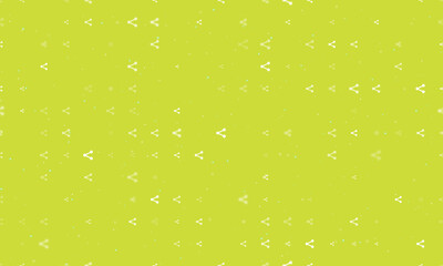 Seamless background pattern of evenly spaced white share symbols of different sizes and opacity. Vector illustration on lime background with stars