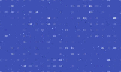 Seamless background pattern of evenly spaced white 2022 year symbols of different sizes and opacity. Vector illustration on indigo background with stars