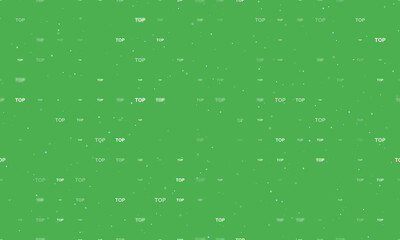 Seamless background pattern of evenly spaced white top symbols of different sizes and opacity. Vector illustration on green background with stars
