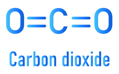 Carbon dioxide CO2 molecule, flat icon style. Greenhouse gas. Skeletal formula.