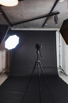 Interior of professional photo studio with modern equipment