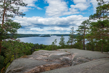 Beautiful view to the lake Pyhajarvi from mountain Hiidenvuori on island Hiidensaari, Finland