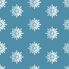 Fototapeta na wymiar Snowflakes seamless pattern. White snowflakes on a blue background. Vector texture.