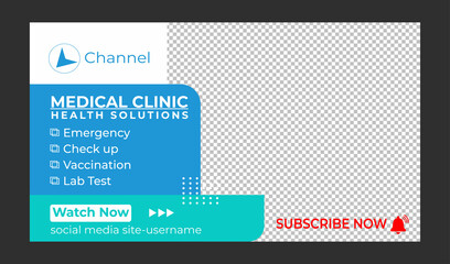 Medical healthcare youtube thumbnail and Dental hospital and clinic social media cover photo.Editable promotion banner design.