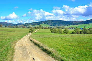 Rural summer landscape in Low Beskids (Beskid Niski), Poland - obrazy, fototapety, plakaty