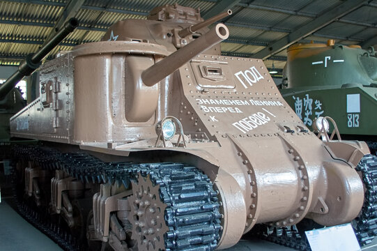 MOSCOW REGION, RUSSIA - JULY 30, 2006: Medium Tank M3 in the Tank Museum, Kubinka near Moscow