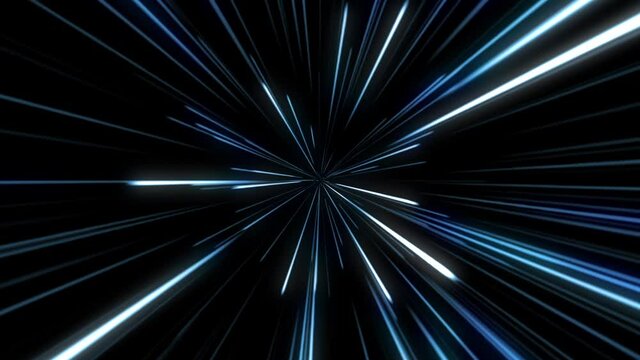 Blue starburst warp stars hyperspace motion background animation.
