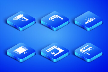 Set Electric jigsaw, industrial dryer, mixer, Smart Tv, drill machine and Chainsaw icon. Vector