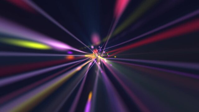 Technology concept background with high speed colorful fiber optic data flow light beams and glowing particles. This futuristic tech motion background animation is full HD and a seamless loop.