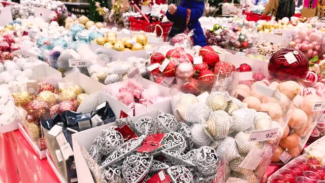 Many boxes with Christmas decorations in the togrove center
