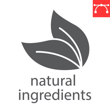 Natural ingredients glyph icon, ecological and environmental, leaf vector icon, vector graphics, editable stroke solid sign, eps 10.