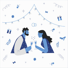 Bride and groom wedding ceremony, marriage celebration day vector illustration