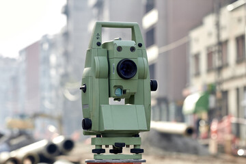 Theodolite instrument for measuring land angles during construction.