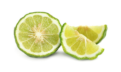 Cut ripe bergamot fruit on white background