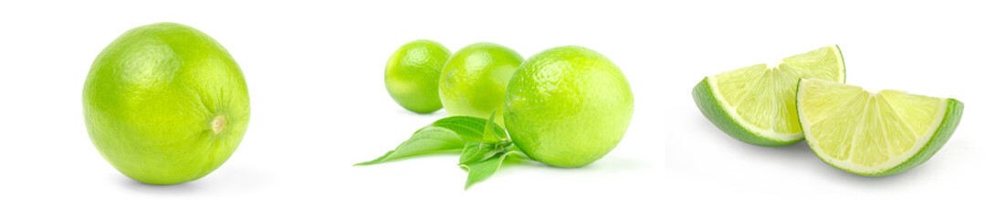 Collection of limes close-up on white