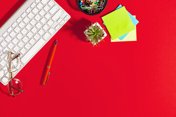 Items for business in the office on a bright, colored background. 