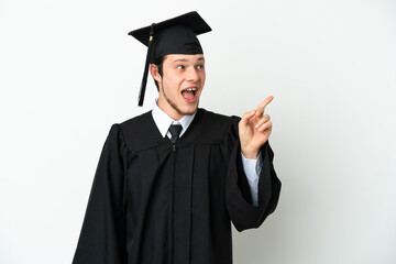 Young university Russian graduate isolated on white background intending to realizes the solution while lifting a finger up