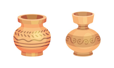 Clay kitchenware assortment set. Ceramic vases vector illustration